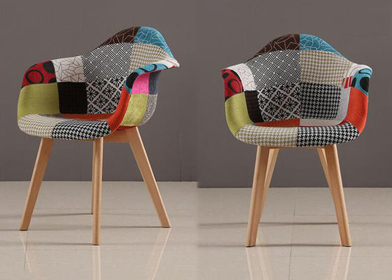 Minimalist Patchwork Fabric Dining Room Chairs With Beech Wood Legs