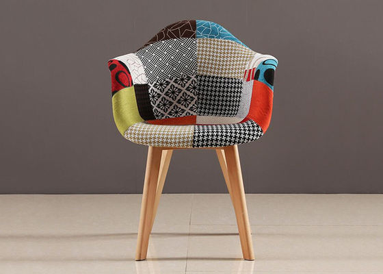 Solid Wood Patchwork Fabric Upholstered Dining Chairs With Arms
