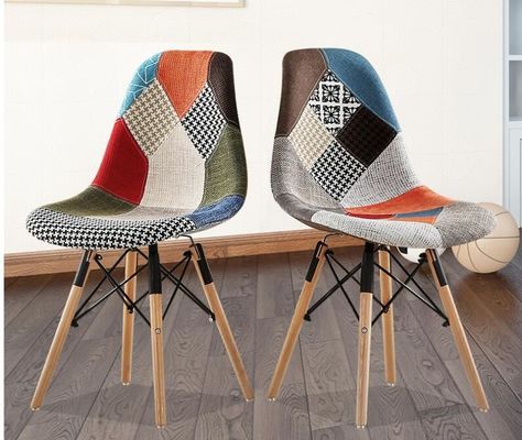 Mid Century Modern Upholstered Dining Chairs With Nordic Patchwork Design