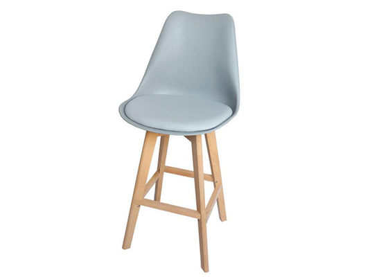 Minimalism Cafe Shop Plastic Bar Stool Chair With Beech Wooden Leg